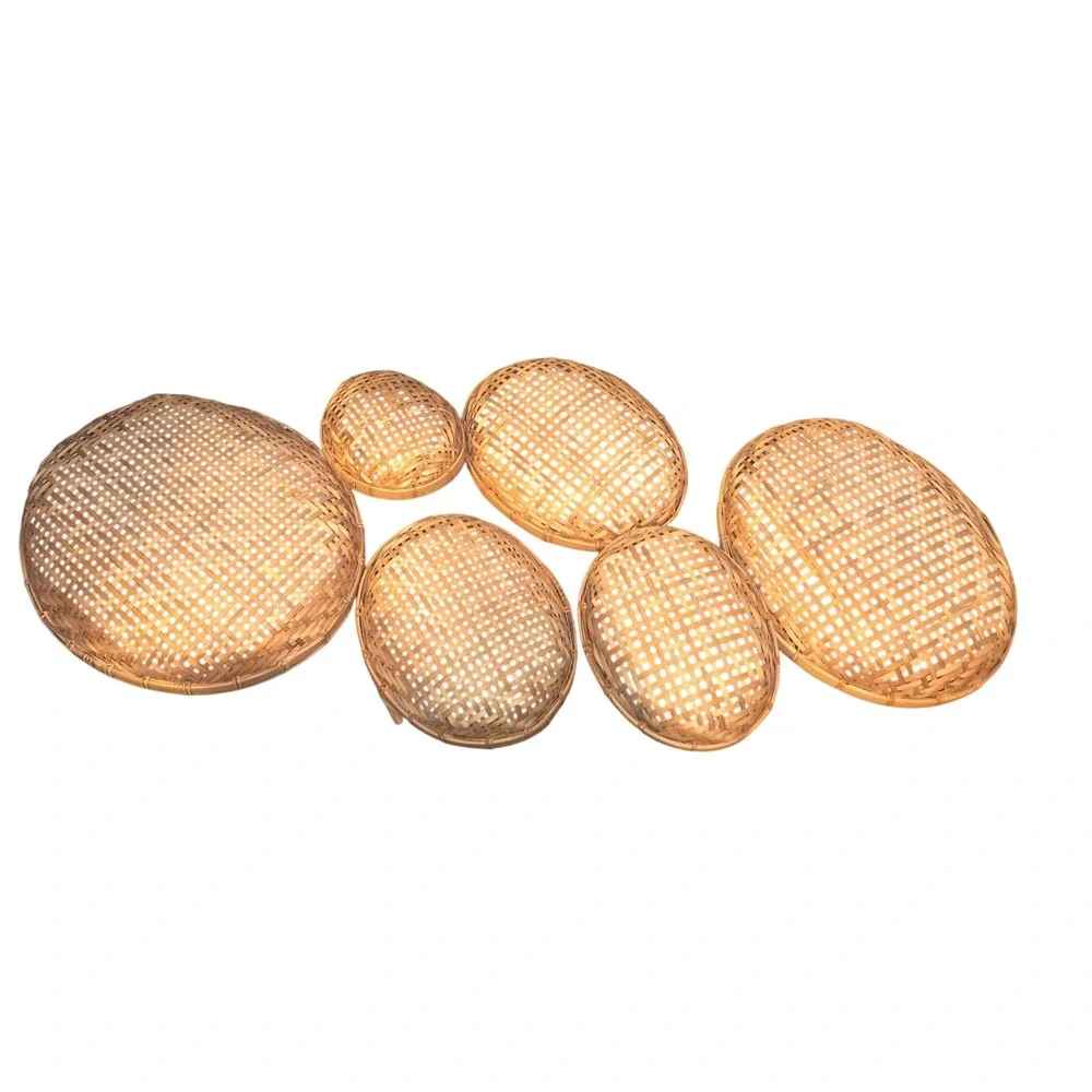 Unbranded Woven Bamboo Nesting Baskets Set of 6 Oval Brown Boho Wall Decor Trays